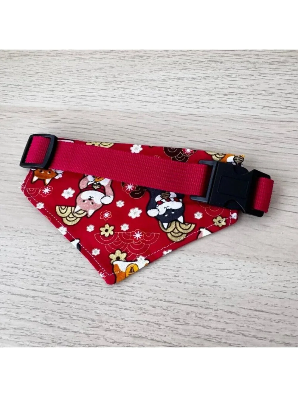 Japanese Fortune Dog Bandana Collar Adjustable Pet Bandana Red Size M